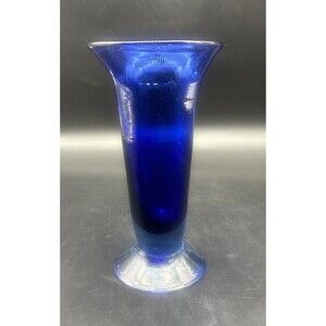 Crate & Barrel Mexico COBALT BLUE Blown Art Glass Vase 8”